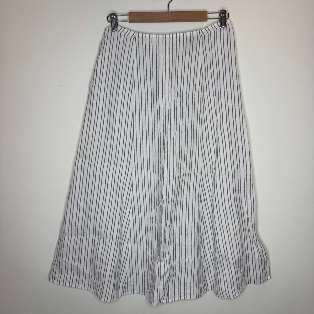 Theory Black and White Striped Midi Skirt
